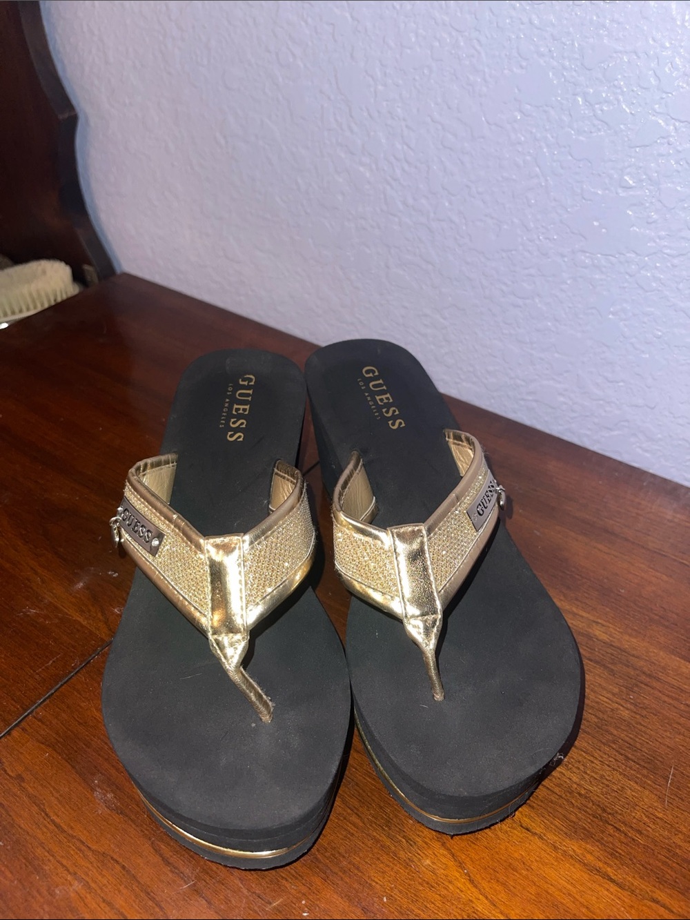 Guess Metallic Gold Platform Thong Sandals